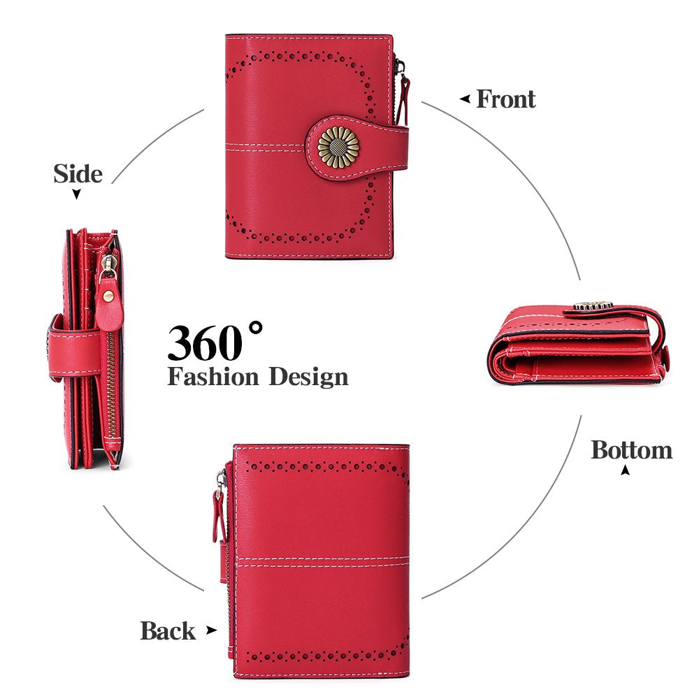 Small Women Wallet Genuine Leather Bifold Purse RFID Blocking Card Holder